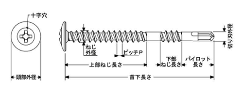 鉄(+)シングルカバーテック(シンワッシャー頭)(シングル屋根改修用ねじ)(JPF) 製品図面