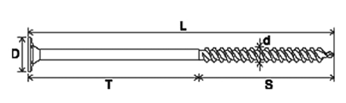 鉄 タルキック 平頭 (四角穴ビット付)(垂木・根太用ビス) 製品図面