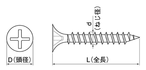 鉄(+) KM軽天 ラッパ (頭部径D＝7)(ケーエム精工製) 製品図面