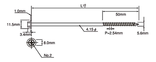 鉄(+)アプセット ワッシャーヘッドビス10山 (六角頭コーススレッド) 製品図面