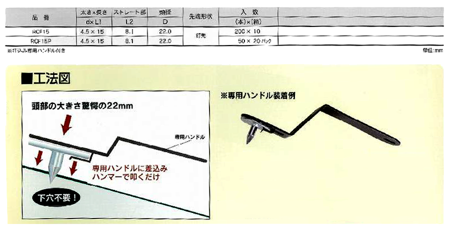 鉄 RCフラットネイル (平頭) (アスファルトルーフィング専用) 製品規格