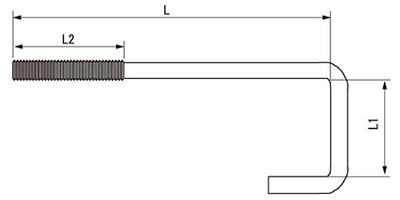 鉄 チャンネルフック ボルト(インチネジ W 1/4品) 製品図面