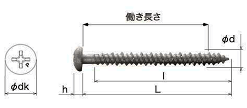 鉄 ピアスコン ナベ頭PAN(コンクリート用ビス)(パック) 製品図面