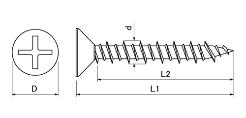 鉄 ノープラグ(+)皿頭 (コンクリート用ビス)(バリューパック)(若井産業) 製品図面