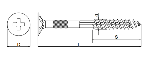 鉄(+) オクトスクリュー(小箱入)(ローレット付)(硬質ボード+木材) 製品図面