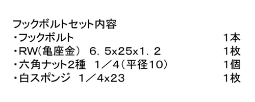 ステンレス フックボルトセット (小波・白)(インチ・ウイット) 製品規格