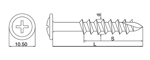 ステンレス SUSXM7(+) 瓦ビス(シンワッシャー頭)(シリコンパッキン付) 製品図面