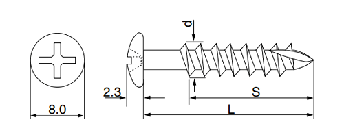 ステンレス SUS410(+) 樋受ビス (釘穴用)(パシペート処理) 製品図面