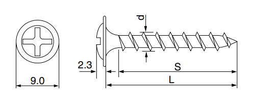 ステンレス SUS410(+) 樋受ビス タイプS (釘穴用)(パシペート処理) 製品図面