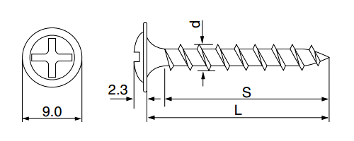 ステンレス SUS410(+) 樋受ビス タイプS (釘穴用)(シルバー塗装ブラック) 製品図面