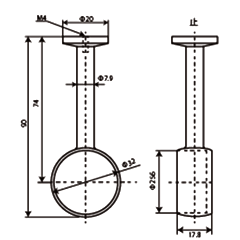 フジテック ダイキャスト 丸型ハンガーパイプ用 吊下ブラケット(止まり用) 製品図面