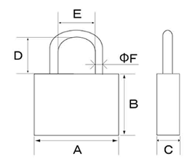 フジテック 真鍮製 ダブルロックシリンダー南京錠 No.5000 (カギ違い) 製品図面