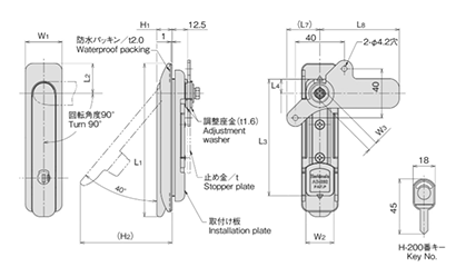 ホシモト 亜鉛合金 防水平面スイングハンドル インジケーター付 (AB-262-1)(サチライトクロムメッキ品) 製品図面