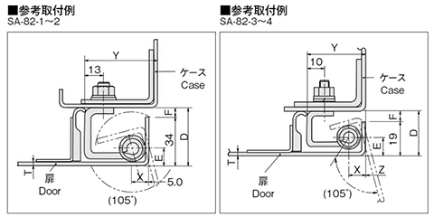 ステンレス 落し込み蝶番 (SA-82)(ホシモト品) 製品図面