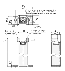 鉄 フローティングナット付支柱 (NHU-F)(ホシモト) 製品図面