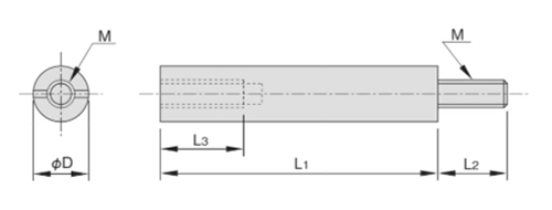 鉄(ROHS2対応) 絶縁丸サポーター(チューブ付スペーサー)(EOZ)(オス+メスねじ) ホシモト 製品図面
