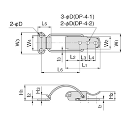 鉄 スプリングパチン錠 (DP-4)(ユニクロメッキ)(ホシモト品) 製品図面