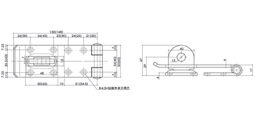 クマモト 鉄 強力掛金 (D-53)(皿木ねじ付) 製品図面