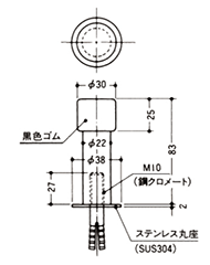 クマモト 棒型戸当(亜鉛ダイカスト/サチライトクローム) D-900A 製品図面