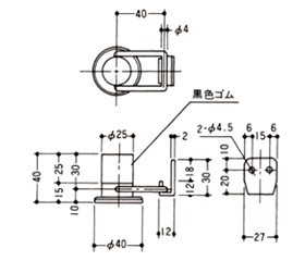 クマモト 棒型戸当(フック付・ビス止め)(亜鉛ダイカスト/サチライトクローム) D-600S 製品図面