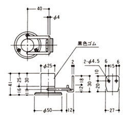 クマモト 棒型戸当(フック付)(亜鉛ダイカスト/サチライトクローム) D-600S-W 製品図面