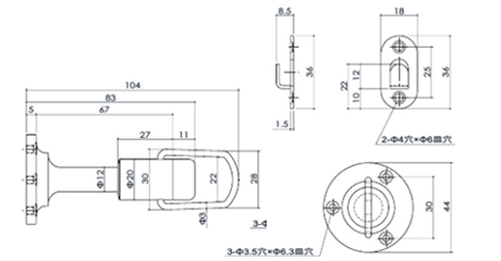 クマモト ダイカスト戸当(巾木・床付け兼用)(亜鉛ダイカスト/クローム) D-102 製品図面