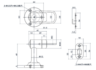 クマモト ダイカスト戸当(巾木・床付け兼用)(亜鉛ダイカスト/ブロンズ) D-102 製品図面