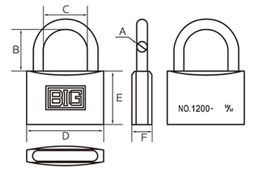SOL HARD BIGシリンダー南京錠 No.1200 真鍮製 (同一鍵定番) 製品図面