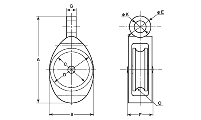 ヨコヅナ戸車セミブルック(丸型 鋳物枠)(SEM) 製品図面