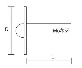 黄銅 化粧ボルト(ハット型) 83号 M6 (頭径φ12)(側面ローレット無し)(吉田金物) 製品図面