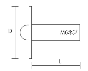 黄銅 化粧ボルト(ハット型) 83号 M6 (頭径φ15)(側面ローレット無し)(吉田金物) 製品図面