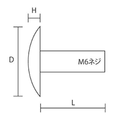 黄銅 化粧ボルト(太鼓鋲型) 84号 M6 (頭径φ12x3H)(側面ローレット無し)(吉田金物) 製品図面