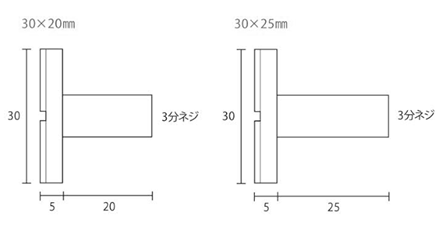黄銅 化粧ボルト(クロス) 133号 (W3/8) 平頭(頭径φ30x5H)(十字スリ割り付き/ 側面ローレット無(吉田金物) 製品図面