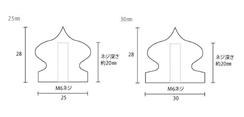 黄銅 飾りギボシ 607号 M6メスネジ(吉田金物) 製品図面