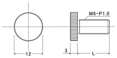 黄銅 装飾平小ねじ M6-φ12 (ローレット付/低頭タイプ) 製品図面