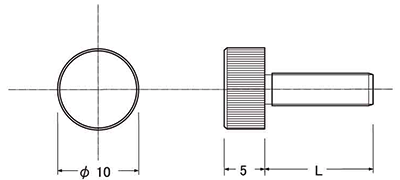 黄銅 装飾平小ねじ 頭部径φ10 (ローレット付) 製品図面