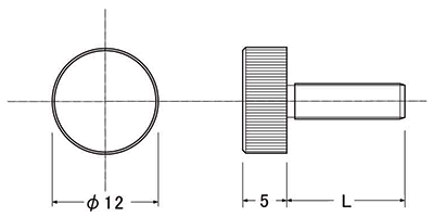 黄銅 装飾平小ねじ 頭部径φ12 (ローレット付) 製品図面