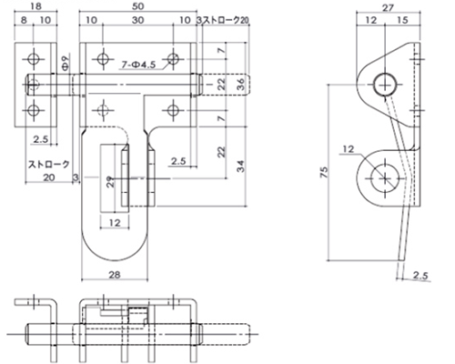 クマモト ステンレスSUS304 ニュー横掛金 (D-57)(電解研磨) 製品図面