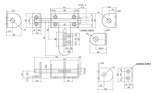 クマモト ステンレスSUS304 横掛金 (D-49)(電解研磨) 製品図面
