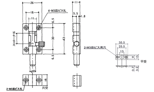 クマモトアルミ角ラッチ (D-76) 製品図面