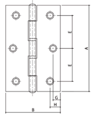 ステンレス SUS430 中厚丁番 (樹脂リング入)(ST999NR)ヘアーライン仕上げ(クマモト) 製品図面