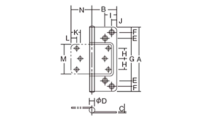 ステンレス SUS430 フラッシュ丁番 (4300-)(ヘアーライン研磨)(ARCH) 製品図面