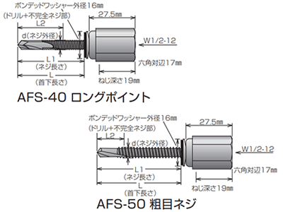 鉄 アシバツナギ ナット固定式(AFS/NAFS/AFW)(壁つなぎ控え金具 W1/2-12ナット付き)(イイファス) 製品図面