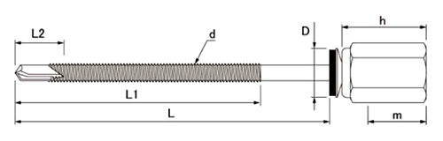 鉄 ドリルハンガー AFS(ボルト接続金具W1/2用)(鋼製下地用)(イイファス) 製品図面
