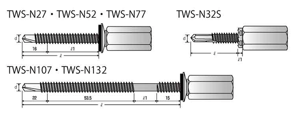 鉄 ドリルハンガーTWS(ボルト接続金具W3/8用)(鋼製下地用)(イイファス) 製品図面