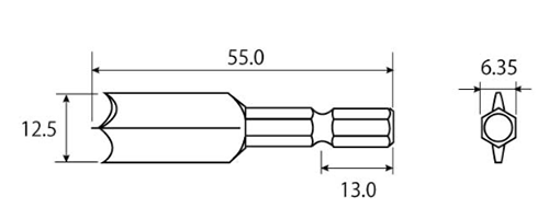 石膏ボード用ドリルビット(下穴ドリル)(六角軸6.35mm) 製品図面