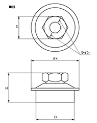 鉄 ハイセット(ミリネジ)(ナット、山座金、フェルトパッキン一体品) 製品図面