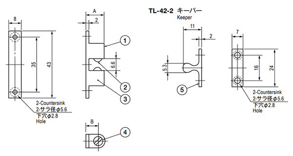 栃木屋 ボールキャッチ TL-42-2 製品図面