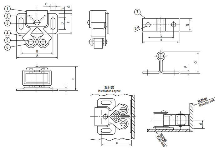 栃木屋 ローラーキャッチ TL-55-2 製品図面