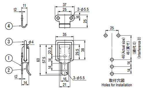 栃木屋 角型固定金具 TL-87-1 製品図面